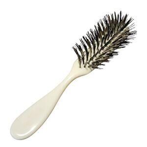 Vtg Spornette #650 Nylon Hairbrush Off White Cream Black Floral Hair Brush 7.5"L